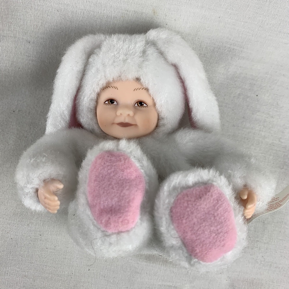 Anne Geddes Baby Bunny Rabbit White Doll 1997 Plush Plastic Face & Hands VTG‎
